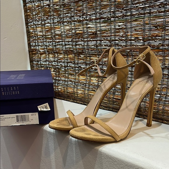 Stuart Weitzman Nudist Cream Heels with Stiletto Design and Ankle Strap - Picture 1 of 8